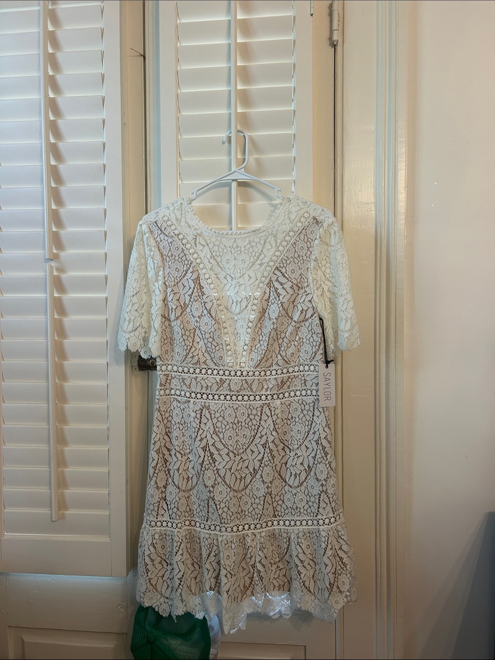 SAYLOR Ivory Lace Darian Mini Dress with Scalloped Hem
